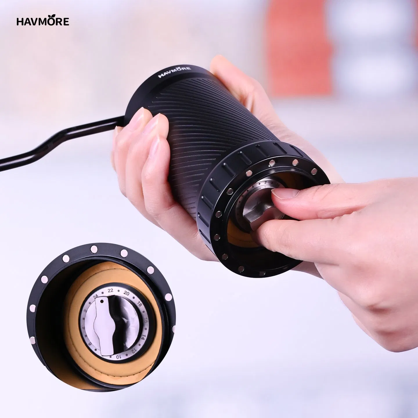 Havmore Magnetic Portable Coffee Grinder - Manual Stainless Steel Burr Mill for Fresh Espresso