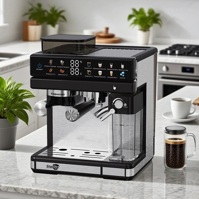 Entry Level Semi Automatic Coffee Machine with Measuring Cup Reminder Auto Power-off for Beginners Anti-Drip Spout Prevents Messy Countertops