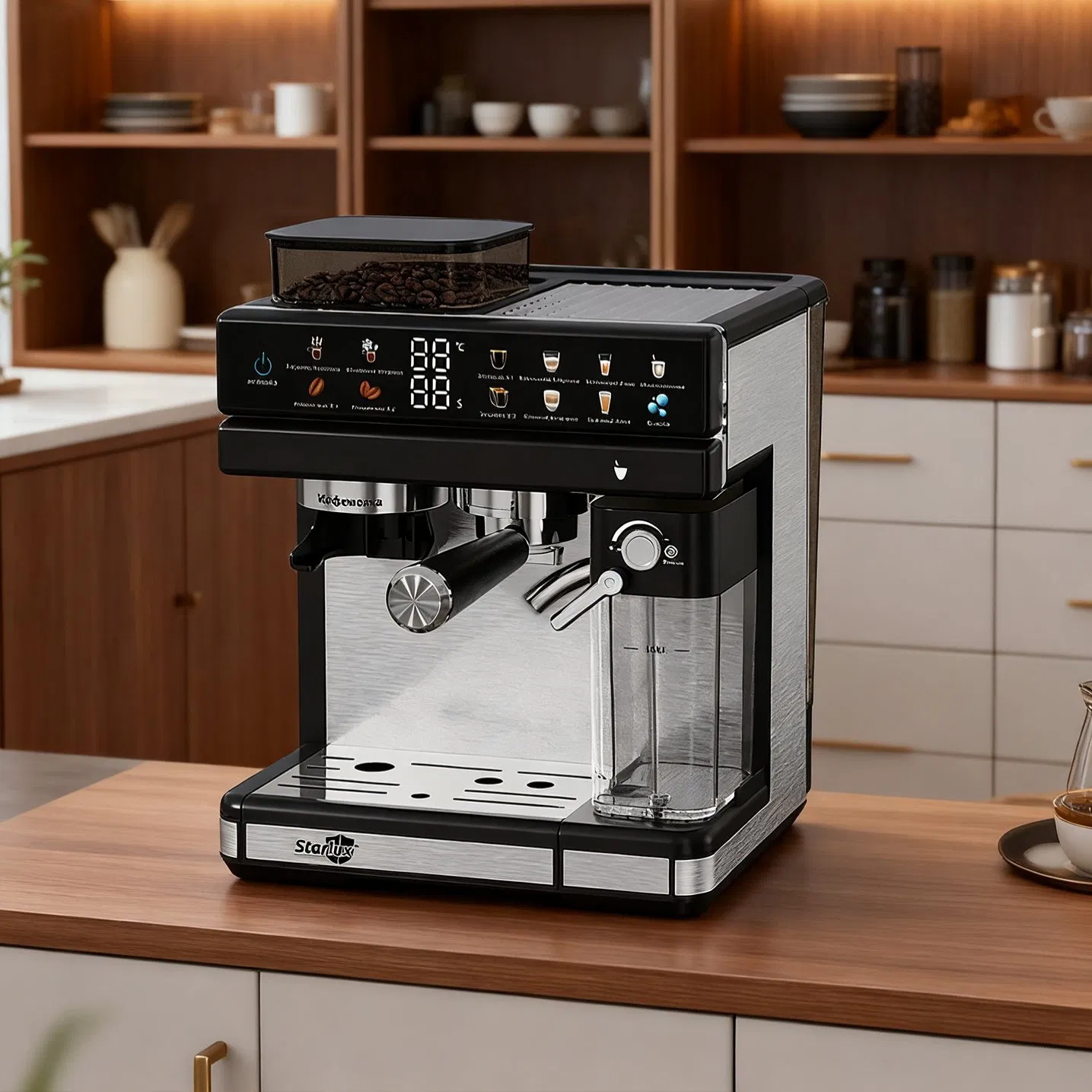 Entry Level Semi Automatic Coffee Machine with Measuring Cup Reminder Auto Power-off for Beginners Anti-Drip Spout Prevents Messy Countertops