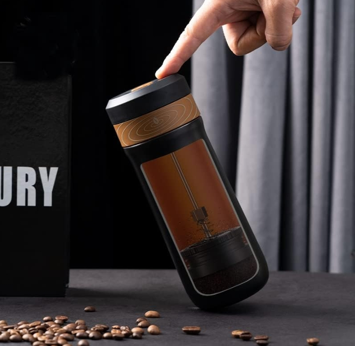 2 in 1 Portable Travel French Press Coffee Maker 12oz Stainless Steel Kettl Thermos Water Bottle Smart Coffee Kettle