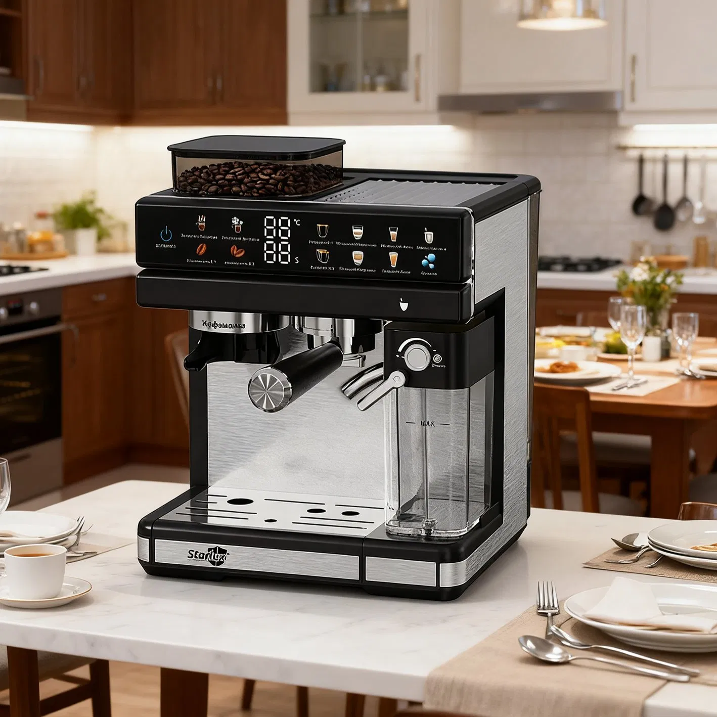 Entry Level Semi Automatic Coffee Machine with Measuring Cup Reminder Auto Power-off for Beginners Anti-Drip Spout Prevents Messy Countertops