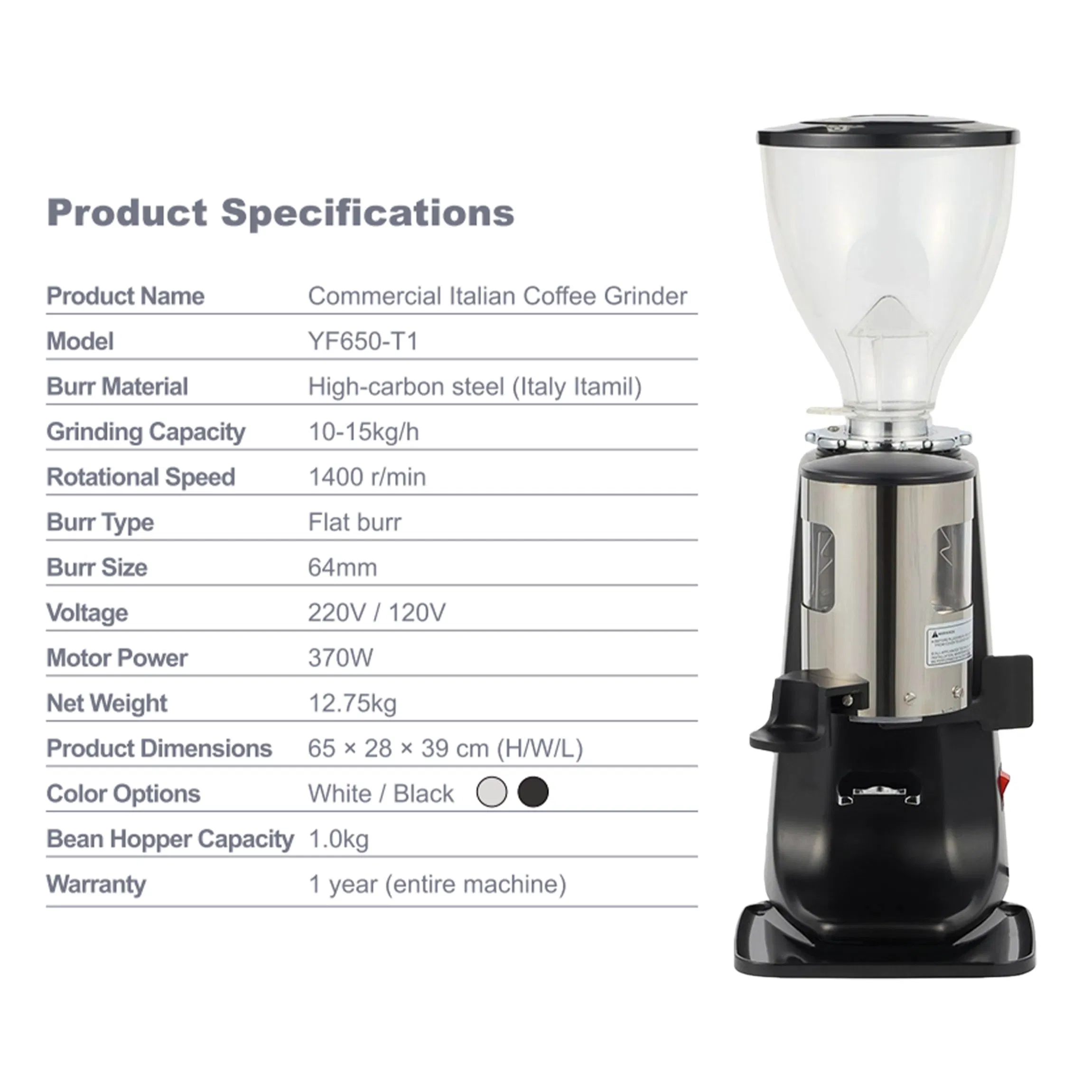 High Efficiency 370W Electric Commercial Espresso Grinder Multi Function Coffee Grinder