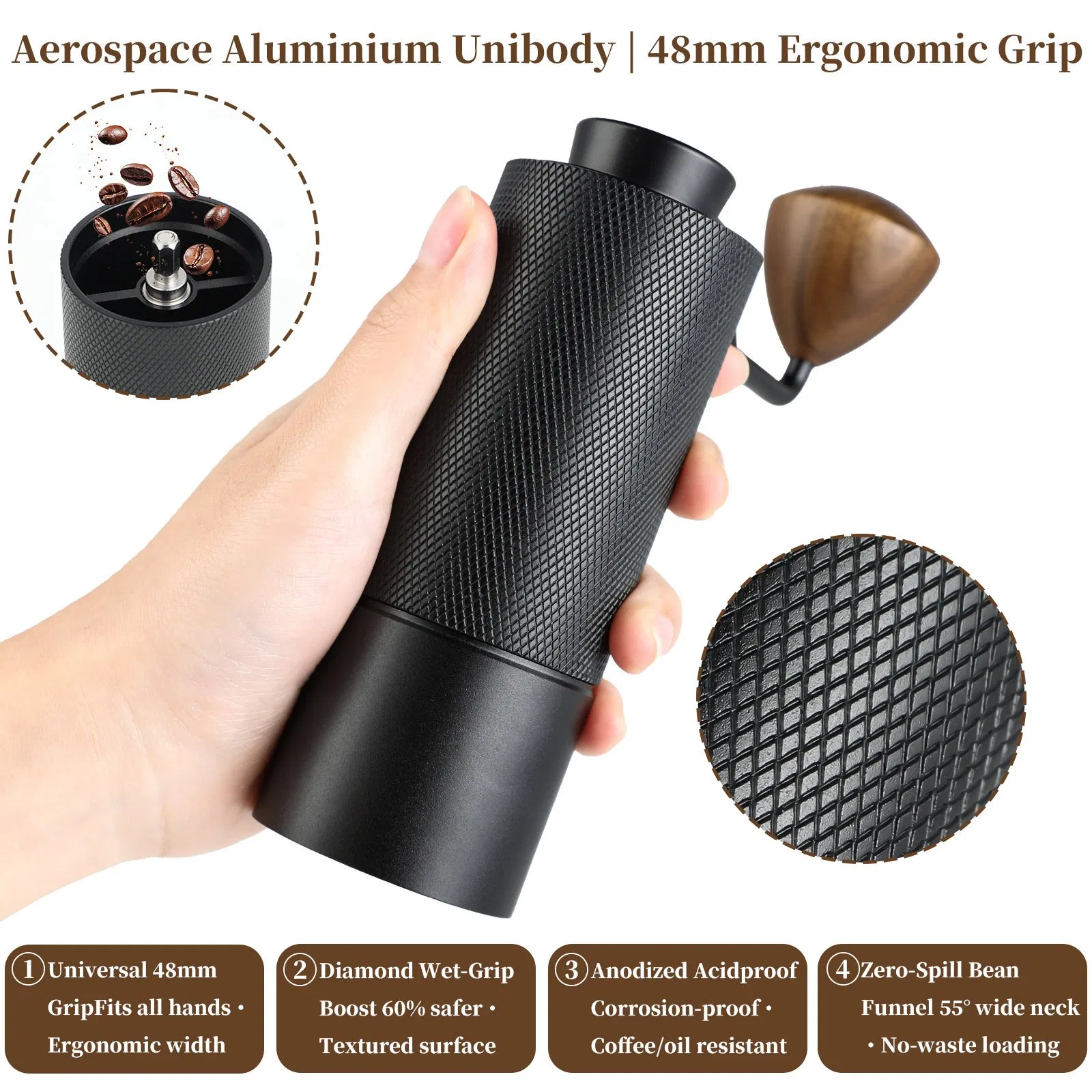 Portable Travel, Camping Home Brewing Adjustable Manual Burr Coffee Grinder Set with Stainless Steel Body and Precise Settings