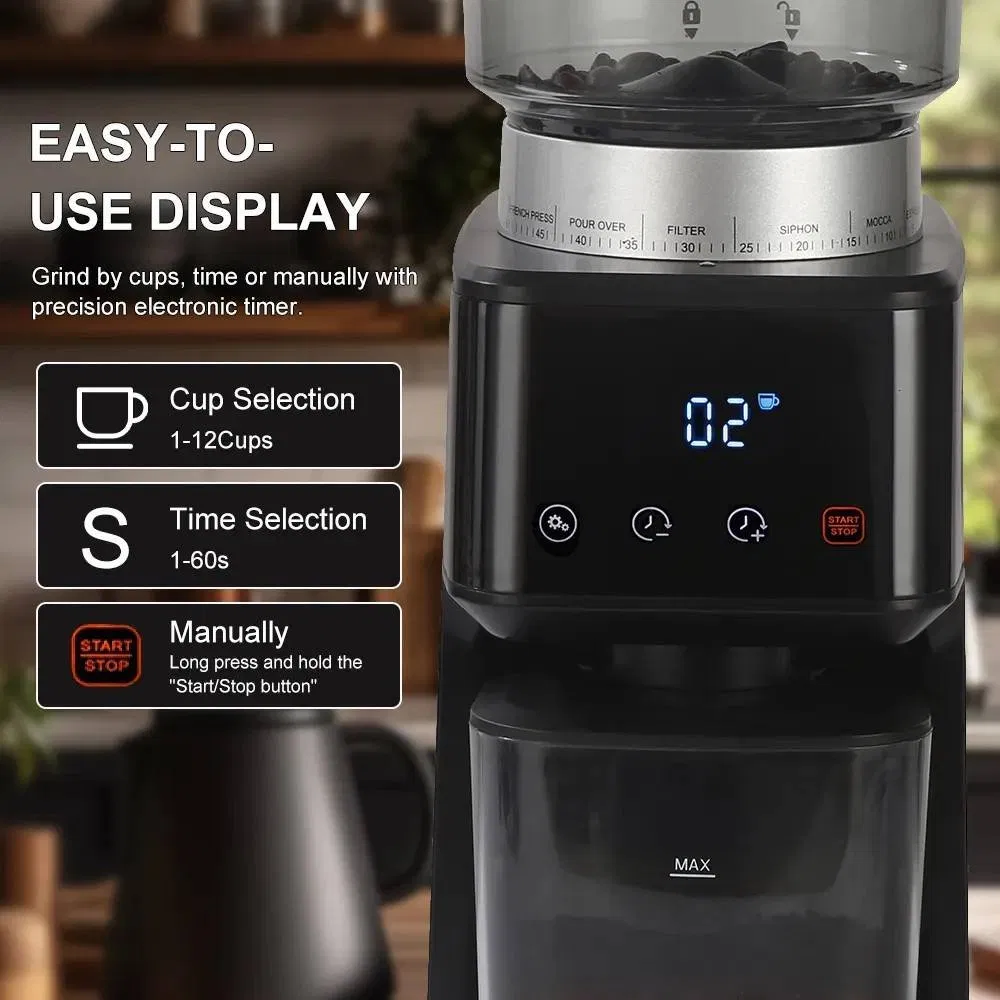 Espresso Coffee Grinder Electric with Precision Timer, Touchscreen, Precise Settings for Home Use, Anti-Static, Stainless Steel