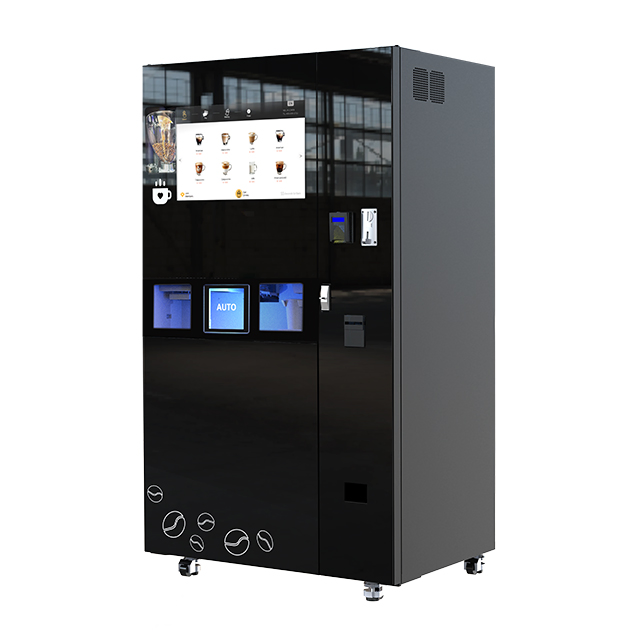 Freshly Ground Coffee Vending Machine with Integrated Ice Maker 24 Hours Commercial Self-Service Coffee Dispenser with 27-Inch Touch Sceen