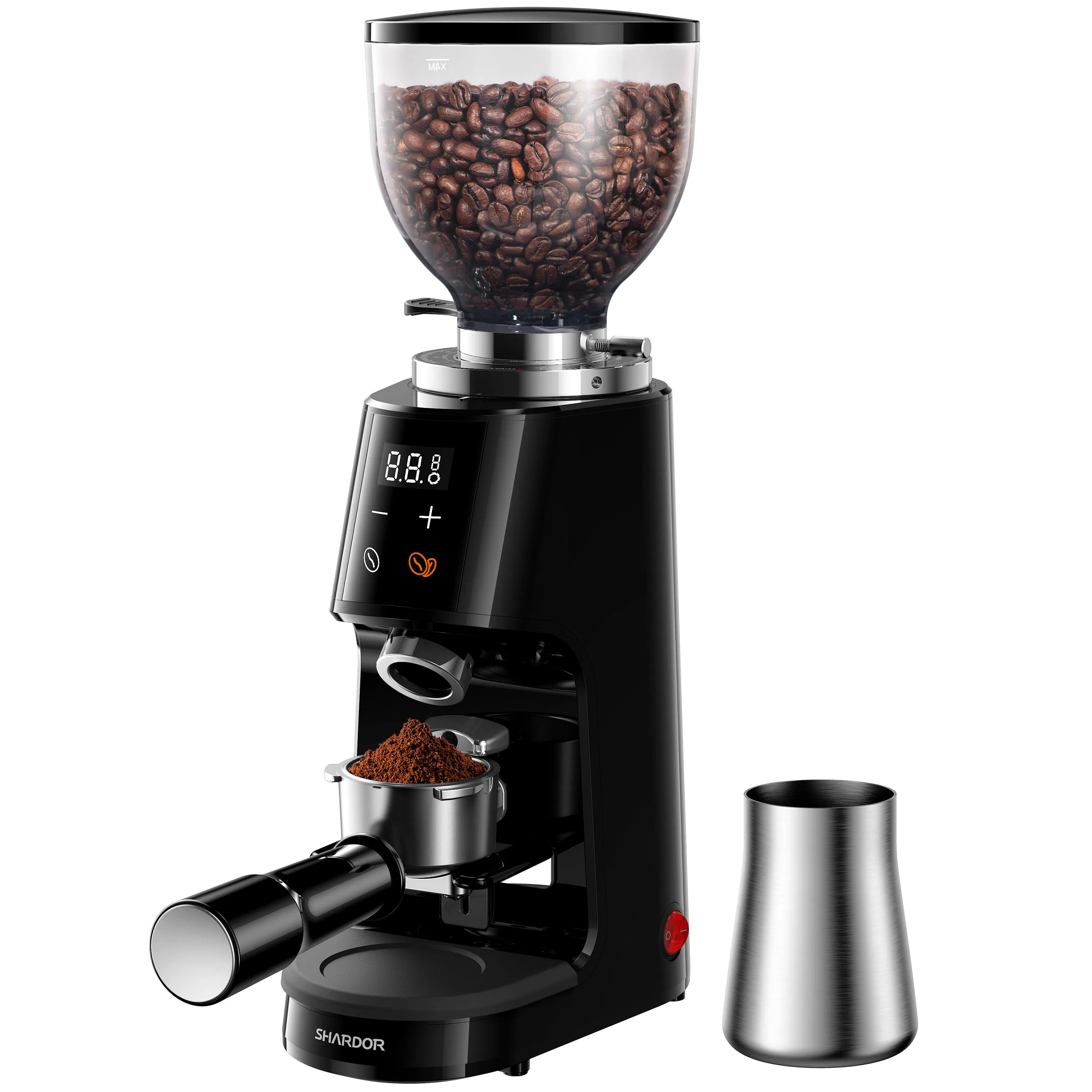 Professional 64mm Burr Coffee Grinder with Adjustable Electronic Timer LED Display Anti Static Coffee Bean Grinder