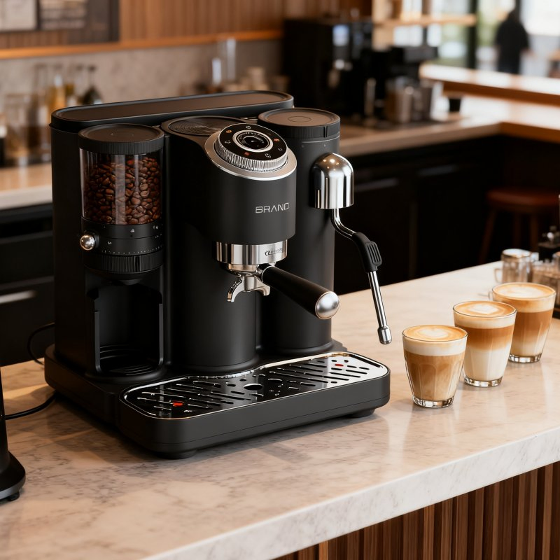 Italian 15 Bar Professional Electric Semi Automatic 3 in 1 Espresso Coffee Maker Machine with Grinder Function