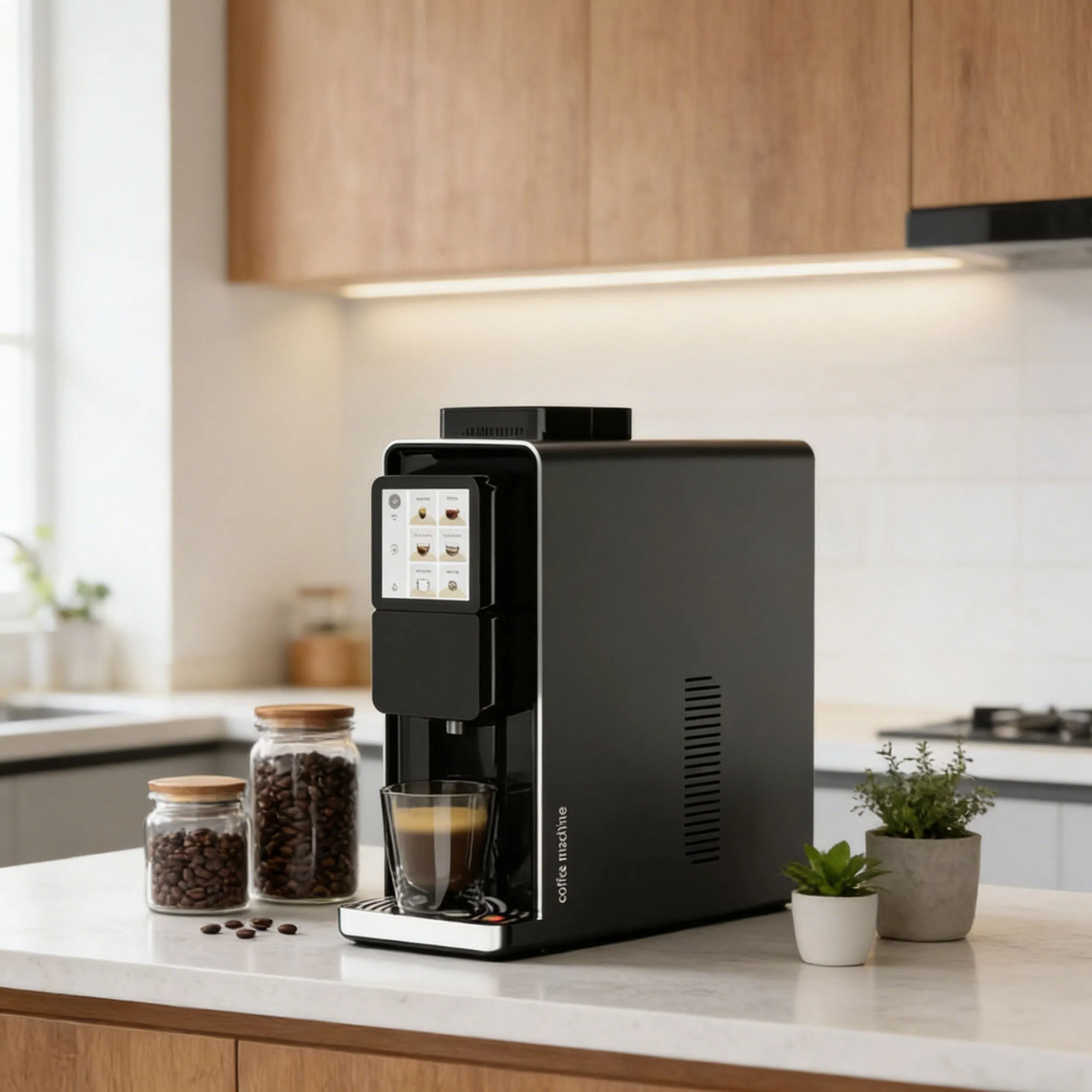 Longbank New Mold Factory Cheap Price 1L Water Tank Brushless Torque Motor Drive Fully Automatic Coffee Machine with Color Film