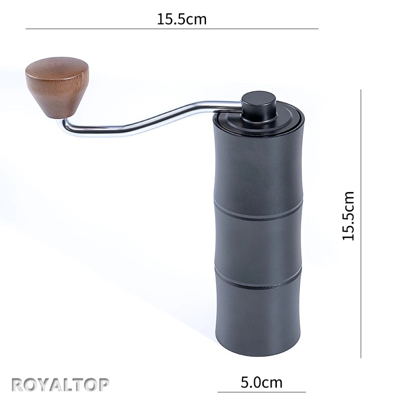 Professional Black All Aluminum Manual Coffee Bean Grinder with 420 Stainless Steel Conical Burrs