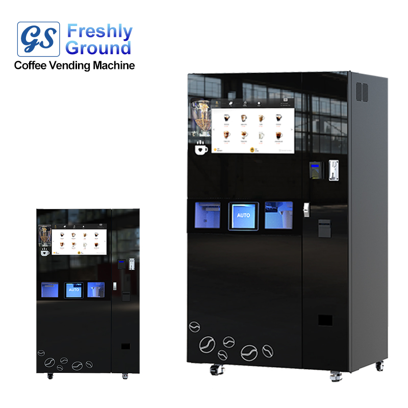 Freshly Ground Coffee Vending Machine with Integrated Ice Maker 24 Hours Commercial Self-Service Coffee Dispenser with 27-Inch Touch Sceen
