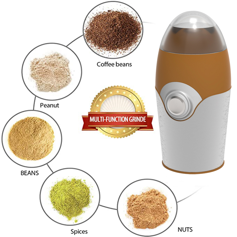 Best Portable Mini Professl Burr Coffee Machine Maker Lower Noise Produced Dry Grinding Coffee Grinder with Stainless Steel Blade and Detachable Bowl