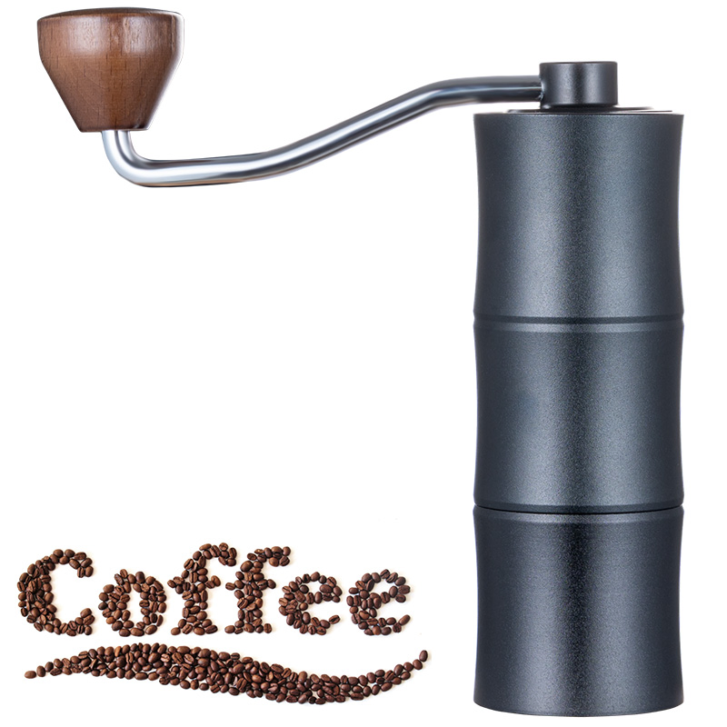 Professional Black All Aluminum Manual Coffee Bean Grinder with 420 Stainless Steel Conical Burrs