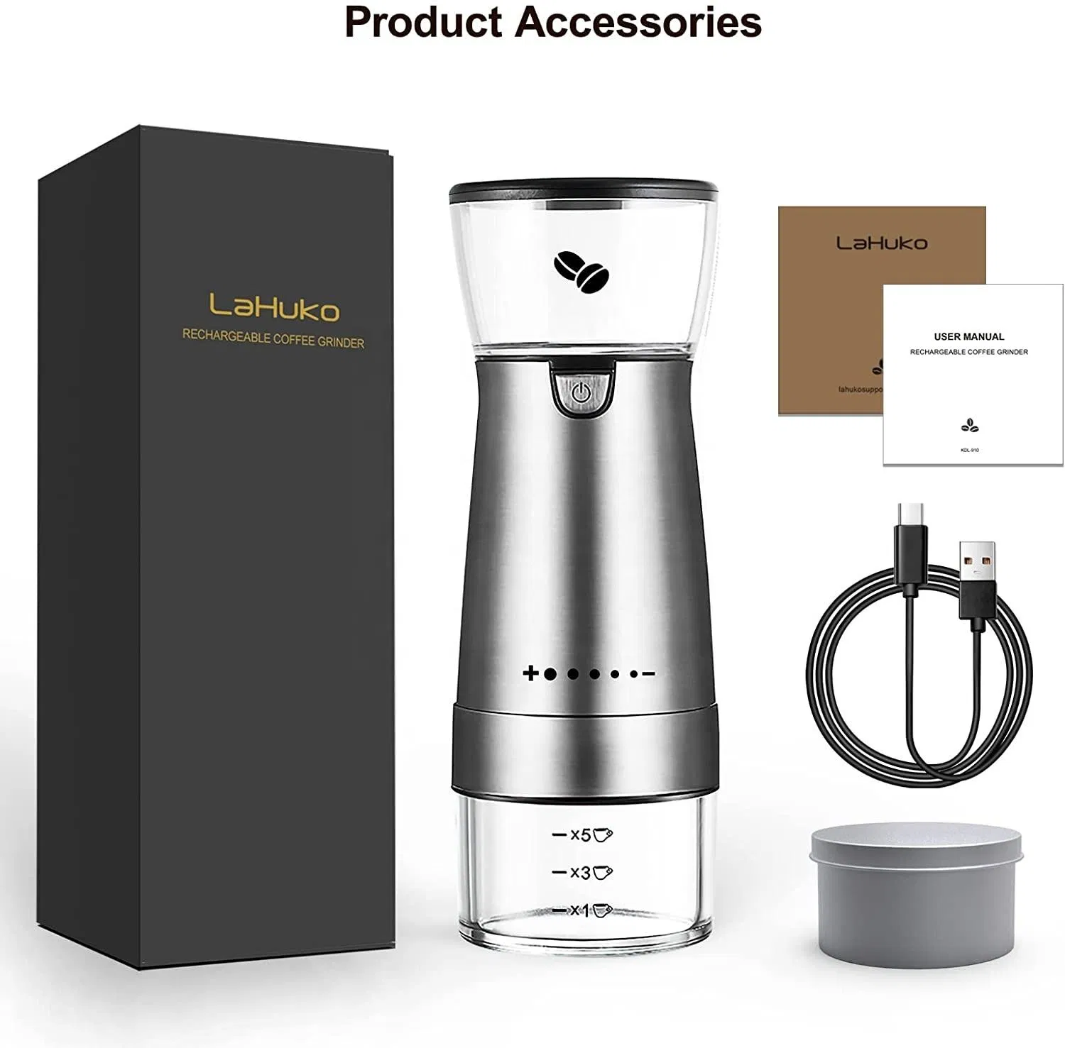 USB Rechargeable Coffee Bean Machine Stainless Steel Portable Electric Coffee Grinder