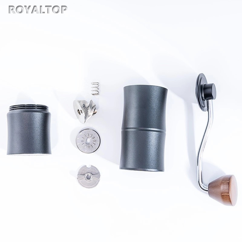 Professional Black All Aluminum Manual Coffee Bean Grinder with 420 Stainless Steel Conical Burrs