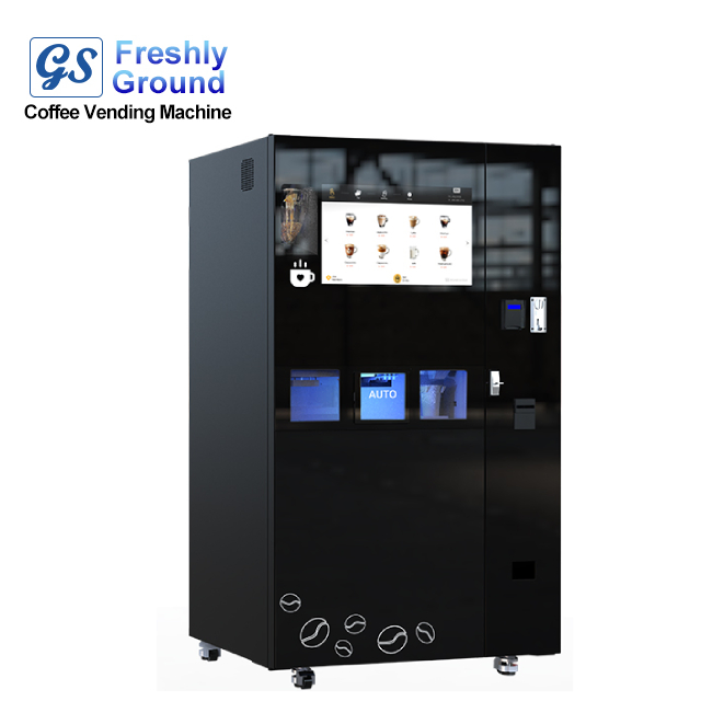 Freshly Ground Coffee Vending Machine with Integrated Ice Maker 24 Hours Commercial Self-Service Coffee Dispenser with 27-Inch Touch Sceen