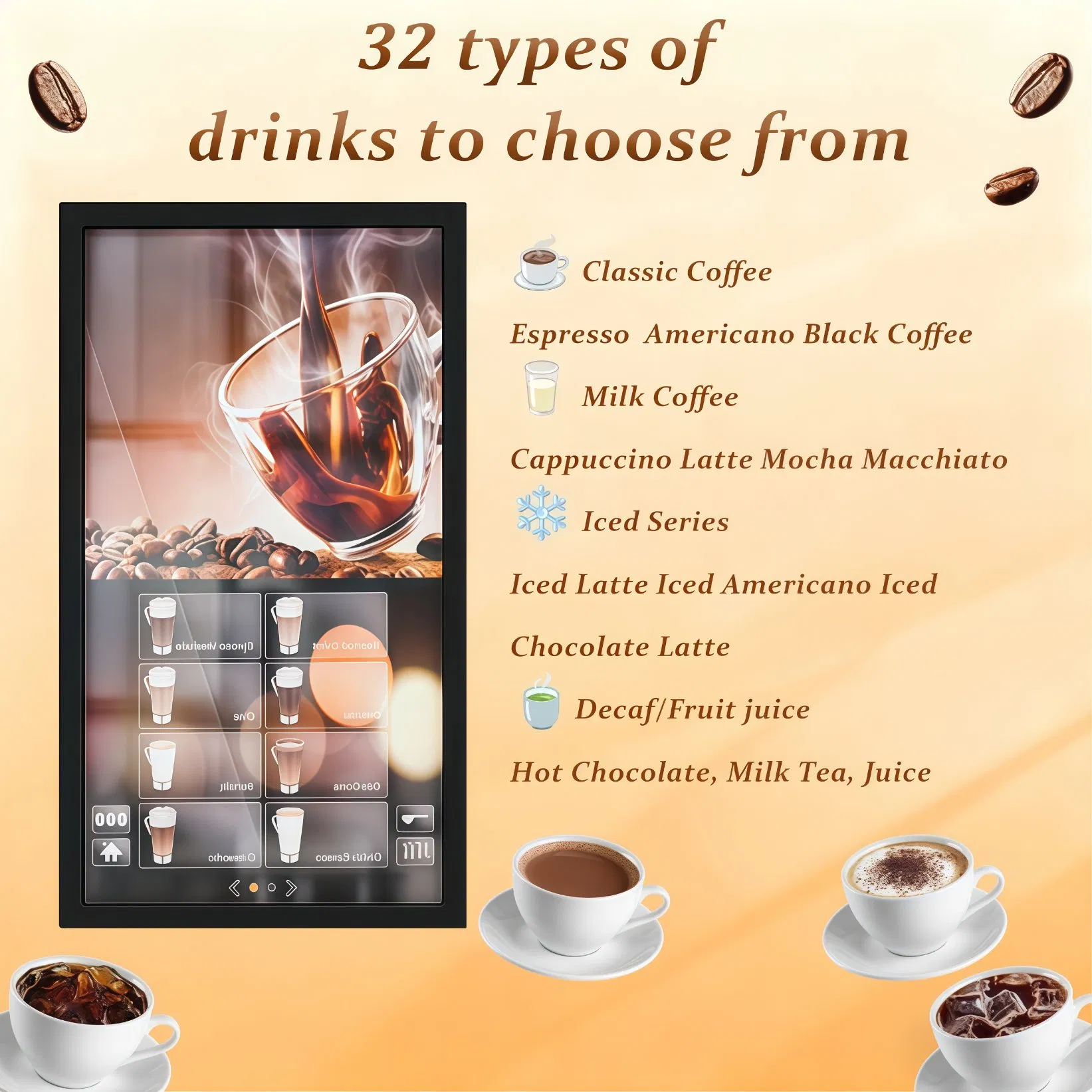 Touch Screen Space-Saving for Offices and Wai Coffee Vending Machine Robot Coffee Machine