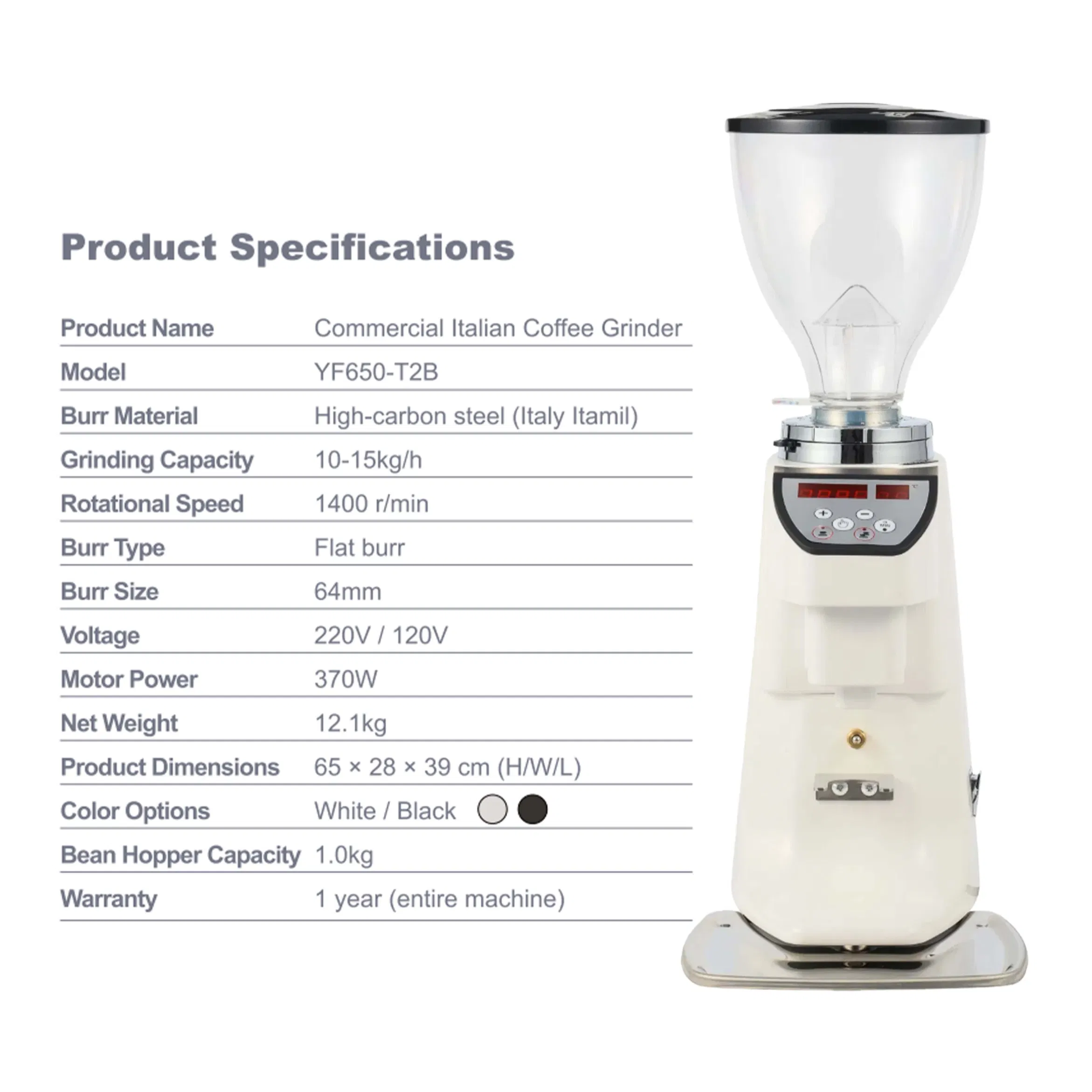 High Performance 370W High Torque Motor 64mm High Carbon Steel Burrs 220V Precision Grinding Espresso Coffee Grinder