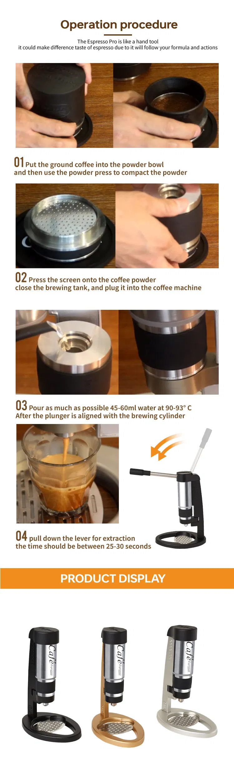 304 Stainless Steel Portable Hand Coffee Espresso Maker