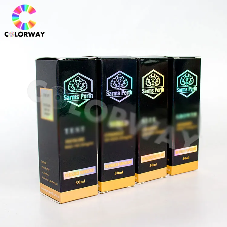 Caja de cartón corrugado para perfumes y cosméticos con estampado en caliente de holograma dorado y plateado, offset UV personalizado, con inserto de papel y ventana de PVC