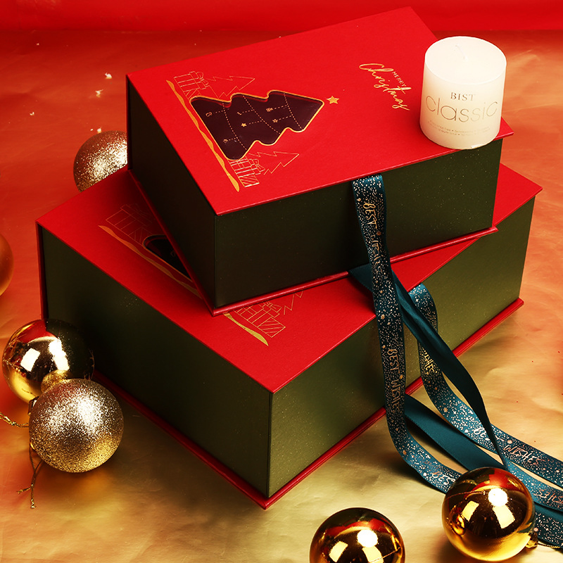 Caja de regalo de cartón en forma de libro personalizada de lujo para envolver regalos de Navidad con cinta