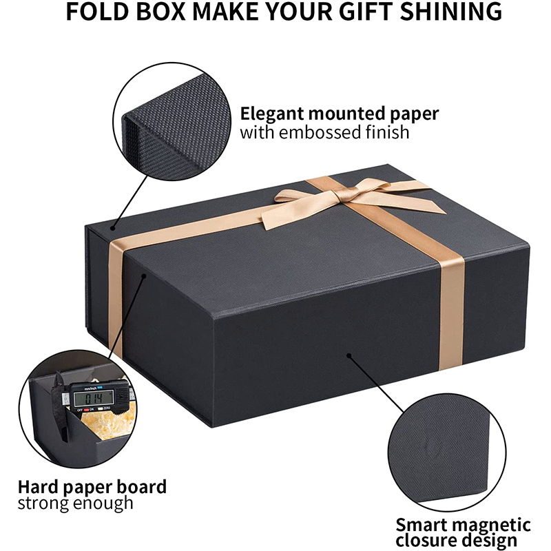 Caja de embalaje cosmético de perfume negra magnética personalizada con cinta