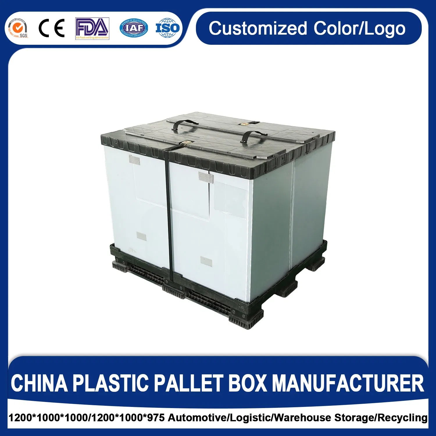 Caja de palet plegable de PP/HDPE de alta resistencia, contenedor de bandeja corrugada con paredes laterales de panel de nido de abeja, 100% reciclable para envase primario