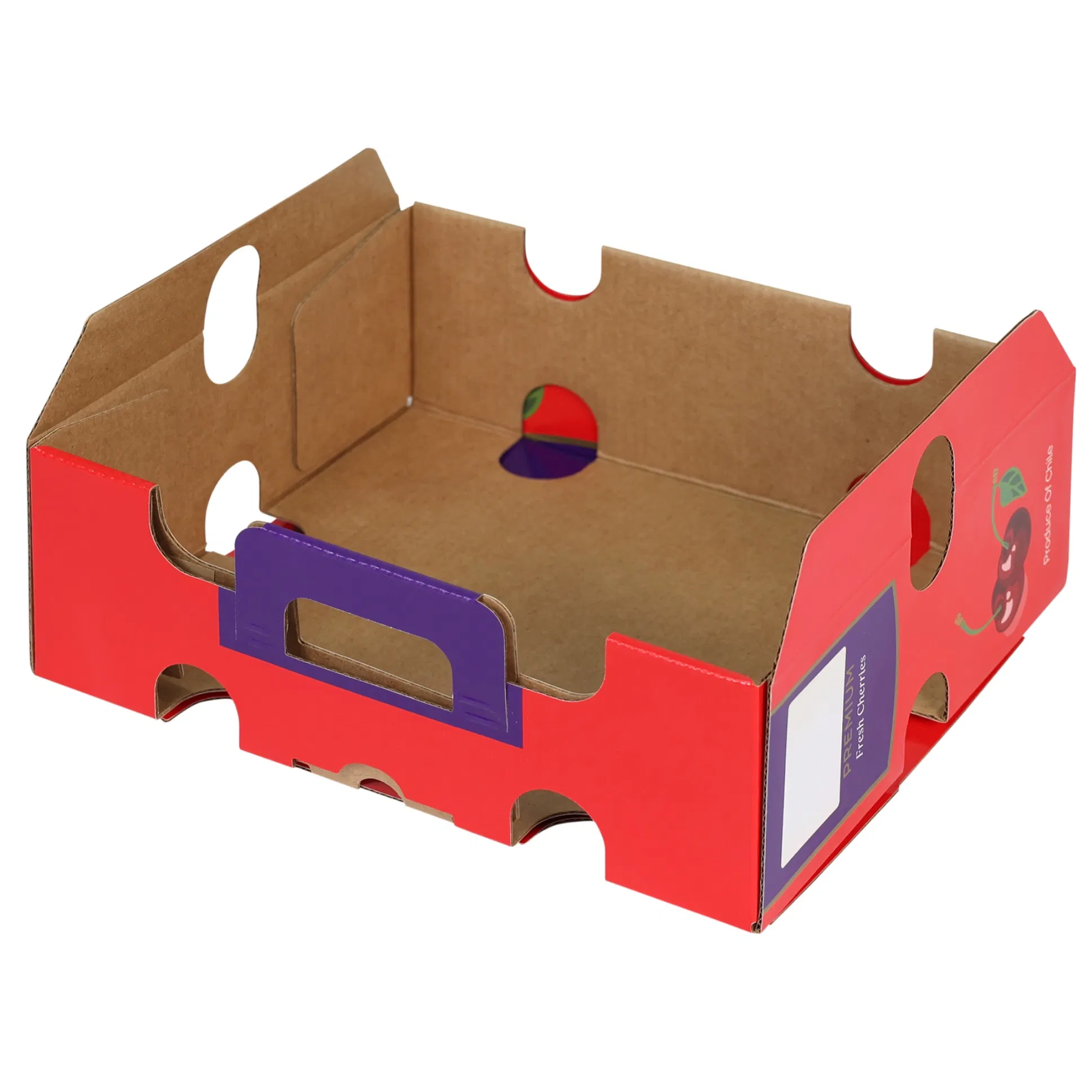 2.5kgs Caja de cartón corrugado impresa a medida con mango de fruta cereza, chile, cítricos, pera, naranja, manzana, plátano para embalaje de regalo