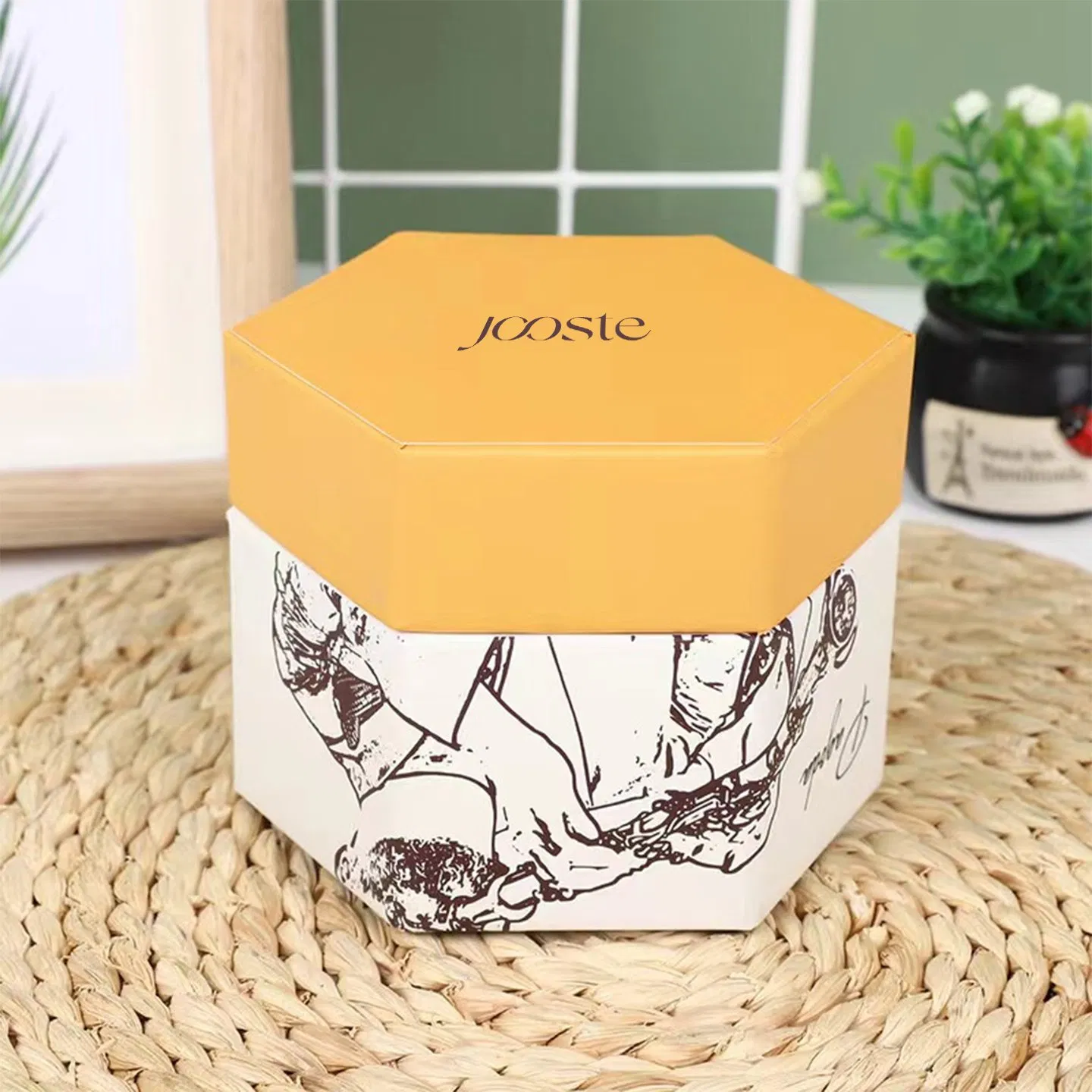 Caja de regalo hexagonal para velas, caja de embalaje rígida impresa a medida