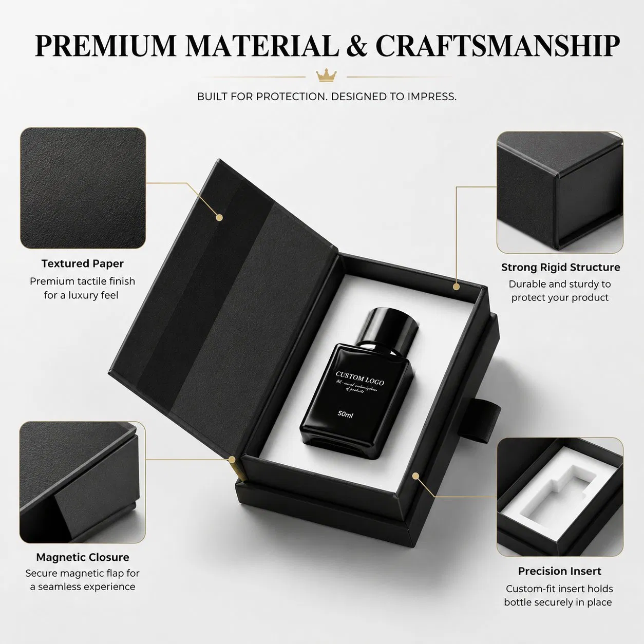 Caja de regalo de lujo con logo personalizado, caja rígida de cartón, caja de perfume plegable colapsable con tapa magnética, caja de papel para cuidado de la piel