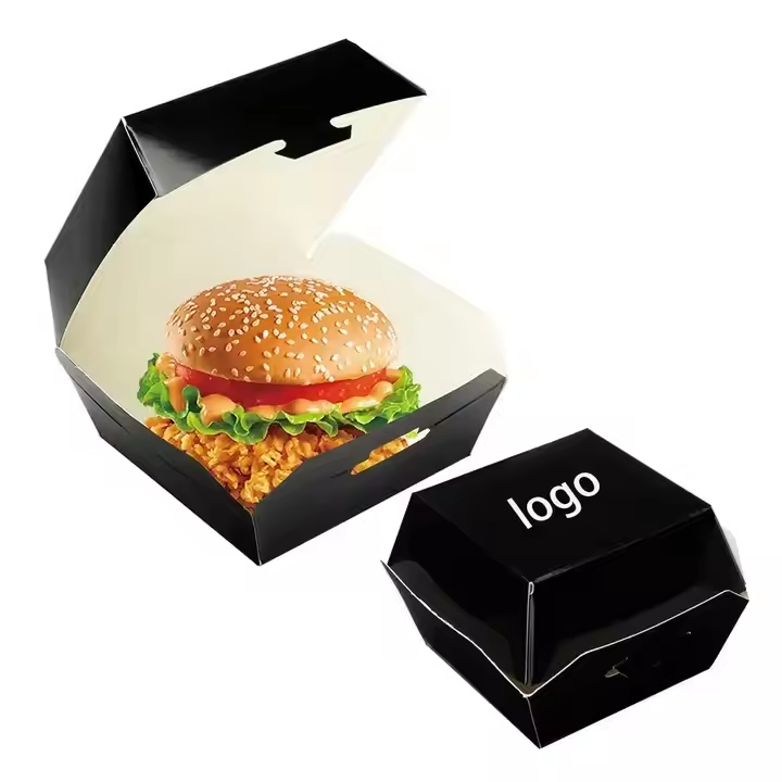Impresión personalizada al por mayor caja de cartón biodegradable para hamburguesas envase para comida para llevar