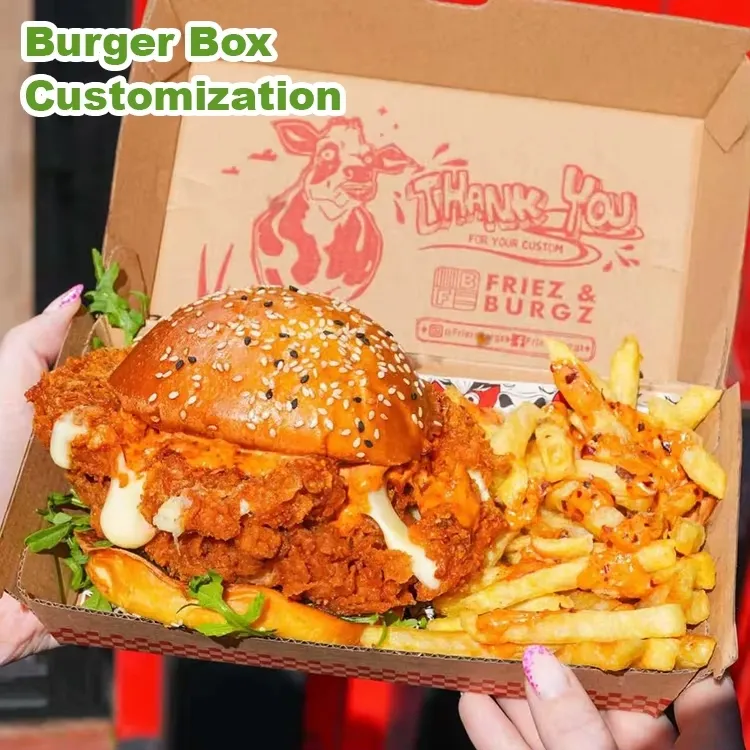 Impresión personalizada al por mayor caja de cartón biodegradable para hamburguesas envase para comida para llevar