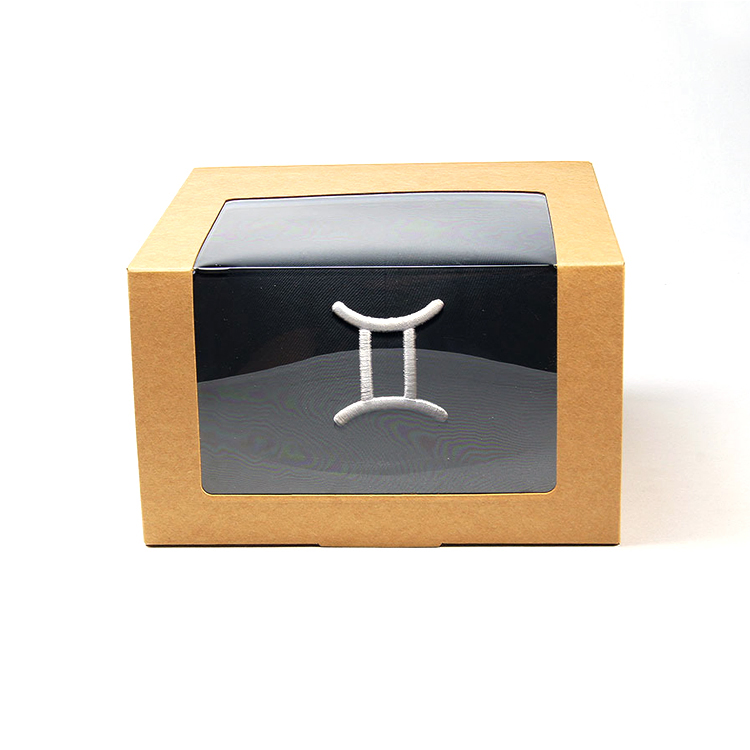 Caja de embalaje para sombrero tipo cap con base de kraft marrón plegable y ventana de PVC
