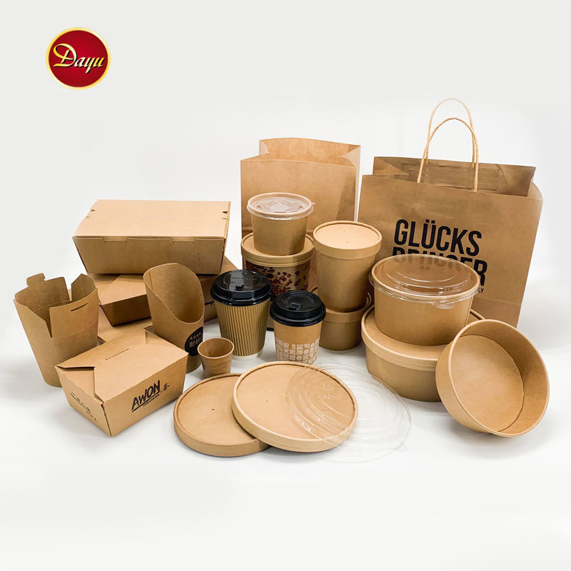 Envase de papel para alimentos personalizable, taza de papel, caja de almuerzo reciclable para llevar