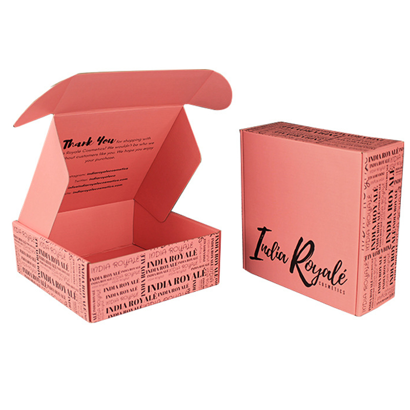 Cajas de embalaje de ropa de maquillaje personalizadas con tamaño y logo, caja de correo cosmético corrugado negra y rosa de doble impresión