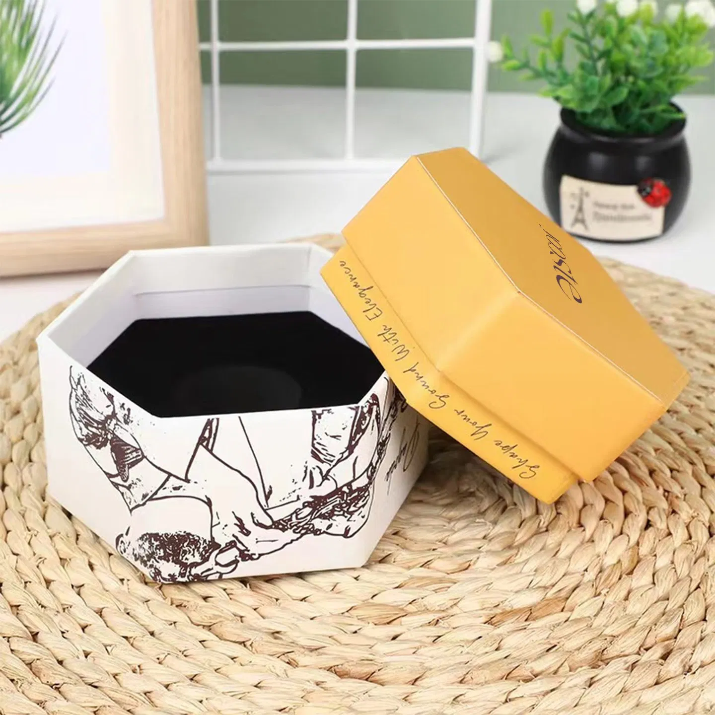 Caja de regalo hexagonal para velas, caja de embalaje rígida impresa a medida