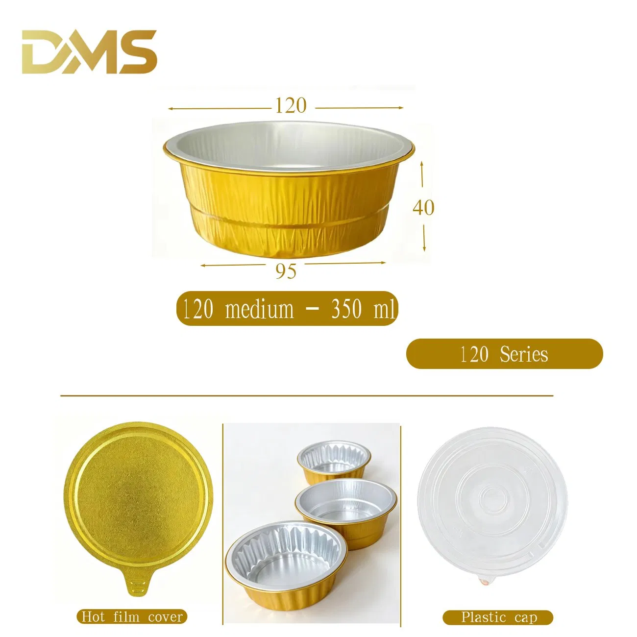 Caja de comida desechable de aluminio dorado redonda mini para suministros de fiesta, embalaje