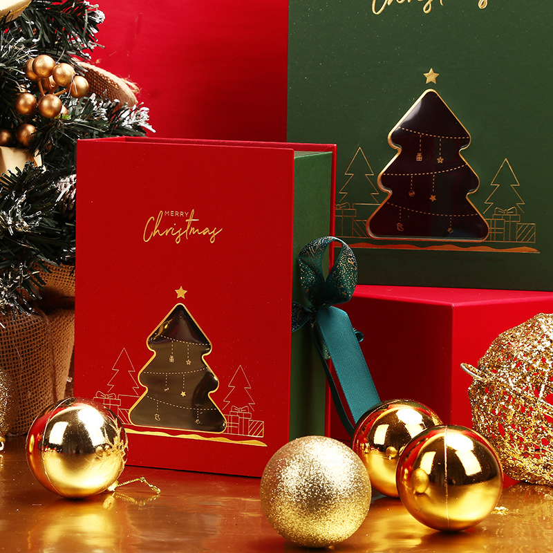 Caja de regalo de cartón en forma de libro personalizada de lujo para envolver regalos de Navidad con cinta