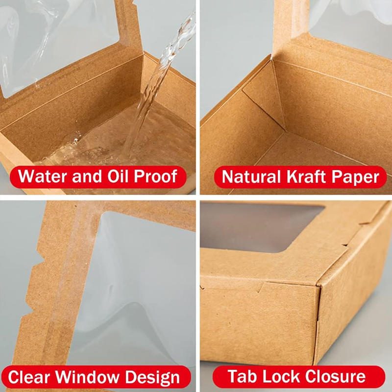 Caja de almuerzo de papel kraft desechable, contenedor de comida para llevar, a prueba de fugas, resistente a la grasa, embalaje ecológico, personalización de logotipo al por mayor
