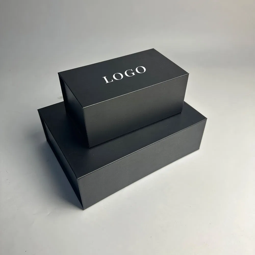 Caja de regalo de cartón plegable magnética personalizada de lujo con cinta de papel negra, caja de material reciclado para perfume