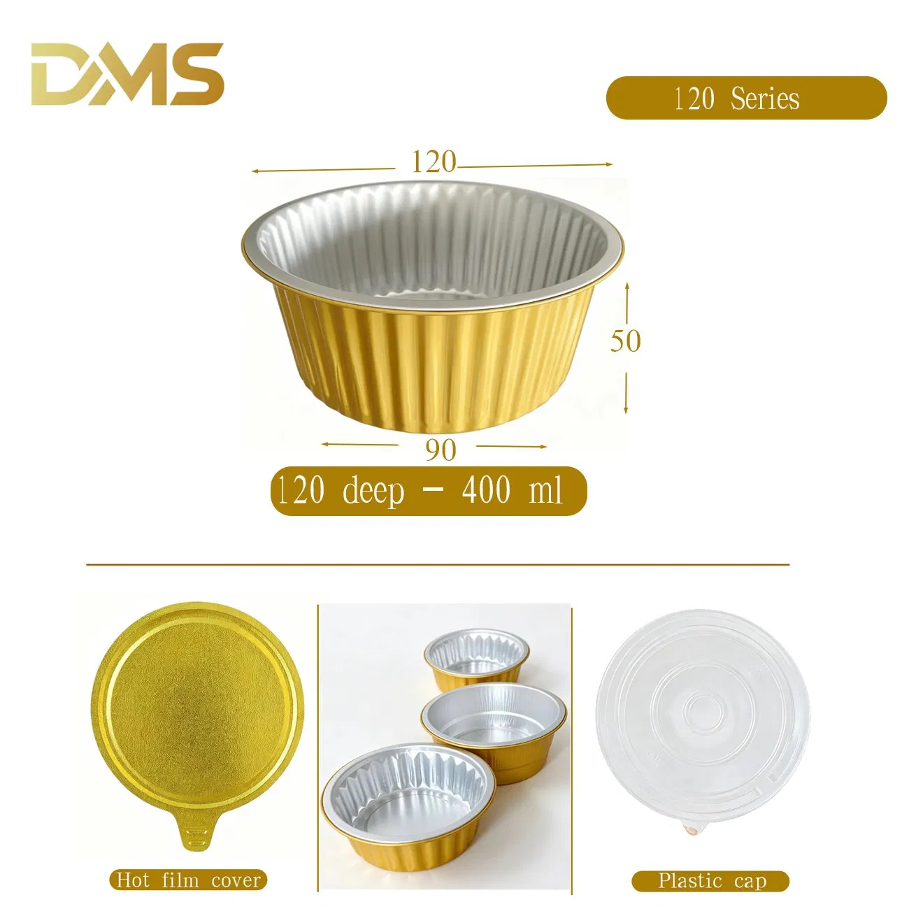 Caja de comida desechable de aluminio dorado redonda mini para suministros de fiesta, embalaje