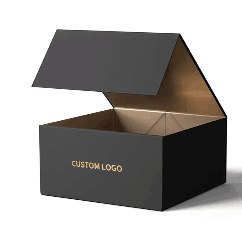 Caja de regalo de zapatos plegable de cartón negro de lujo personalizada con cierre magnético
