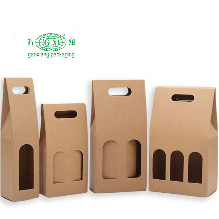Impresión de logotipos personalizados en cajas de regalo de papel kraft para vino, cerveza y bebidas con ventana de PVC
