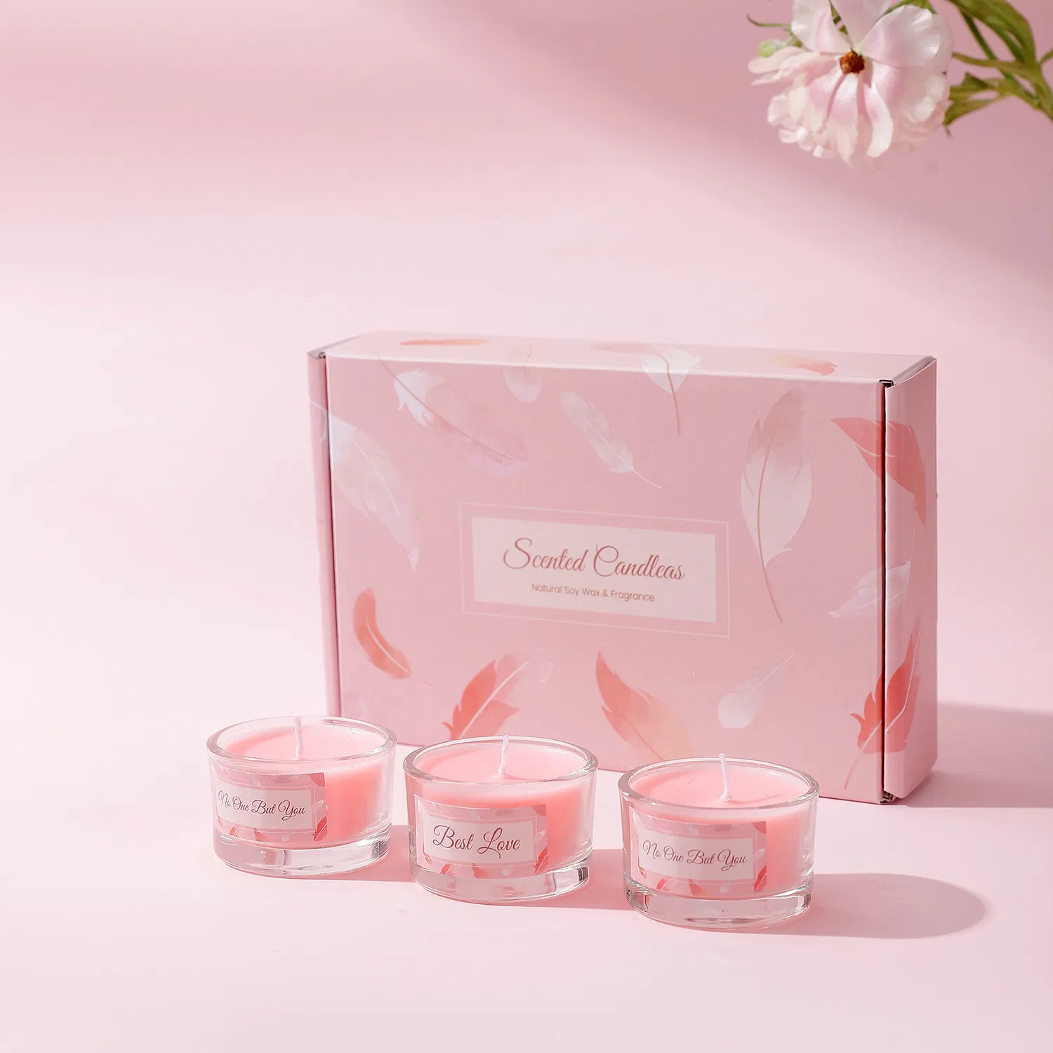 Caja de regalo de China, caja de envío de regalos al por mayor, caja de vela aromática en miniatura de vidrio rosa única para presente, cumpleaños, boda, recuerdo de fiesta, aniversario