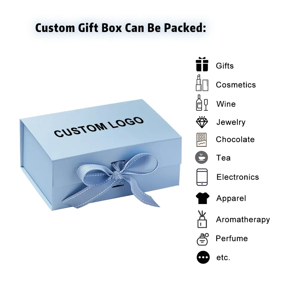 Caja de regalo de cartón para extensiones de cabello humano personalizadas de lujo con cinta y inserto de satén