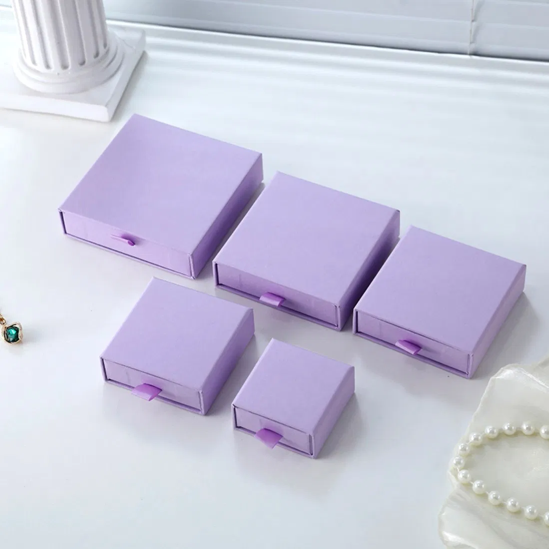 Caja de embalaje para joyería con diseño de cartón personalizado, cajón deslizante, para collares y gafas de sol, con estampado industrial y laminado mate