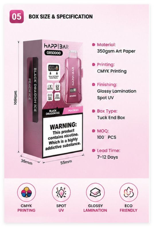 Hola Hermano Caja de Empaque Personalizada de Veip Happ OEM ODM Cajas de Empaque Impresas de Lujo para Productos de Veip Desechables