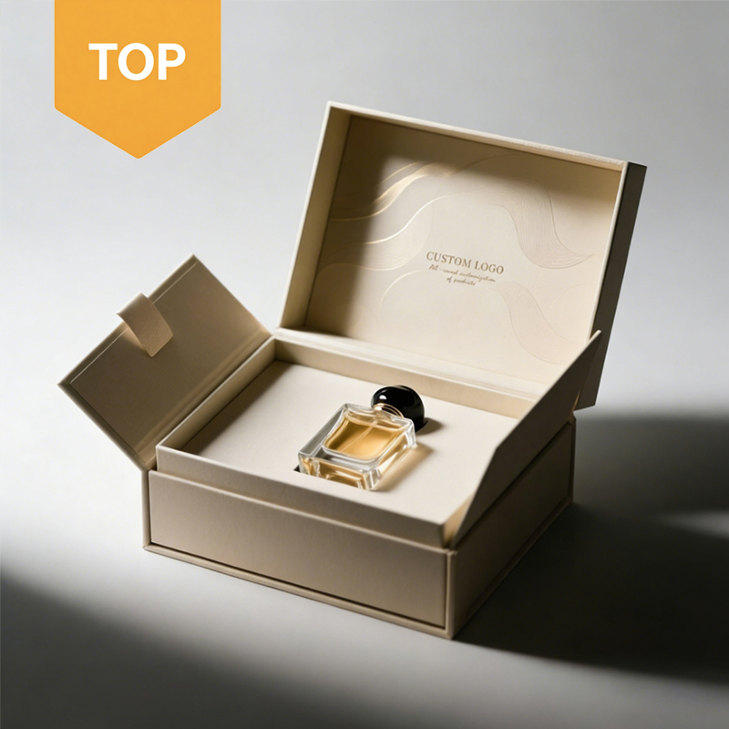 Diseño de logo reciclable personalizado, caja rígida de papel hecha a mano de lujo, estuche para cosméticos y perfumes, cajas de embalaje para joyas con imán