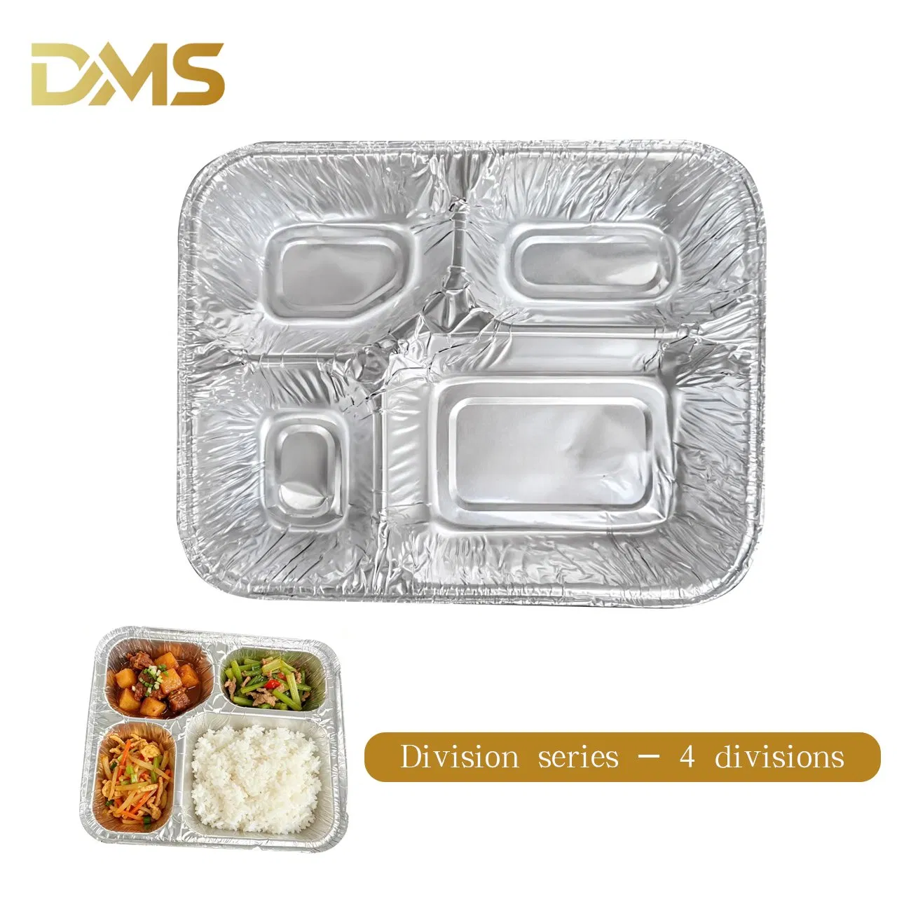 Bandeja de aluminio desechable al por mayor 4 compartimento resistente para llevar almuerzo para embalaje