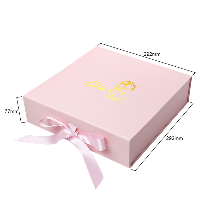 Caja de regalo de cartón para extensiones de cabello humano personalizadas de lujo con cinta y inserto de satén