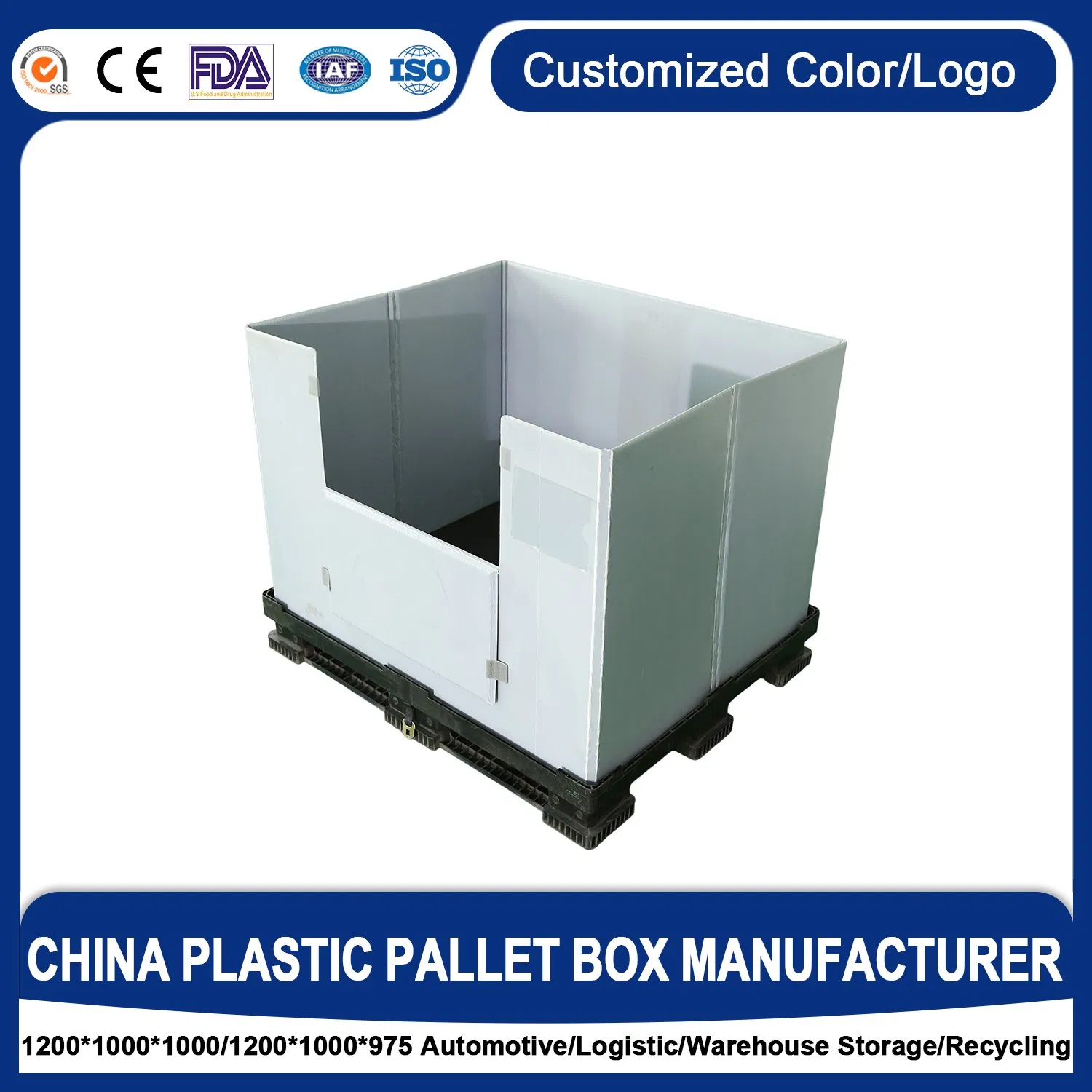 Caja de palet plegable de PP/HDPE de alta resistencia, contenedor de bandeja corrugada con paredes laterales de panel de nido de abeja, 100% reciclable para envase primario